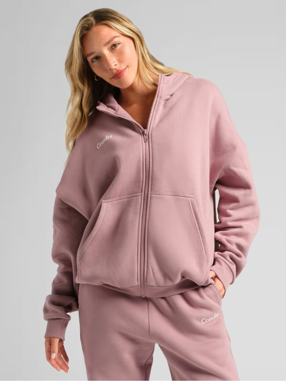 Cozy Zip Hoodie and sweatpants  in Dusty Rose - COMFRT